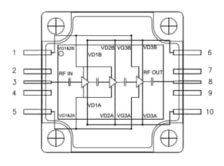 Schéma de principe - MACOM Amplificateur de puissance CMPA601J025F - Wolfspeed | Mouser